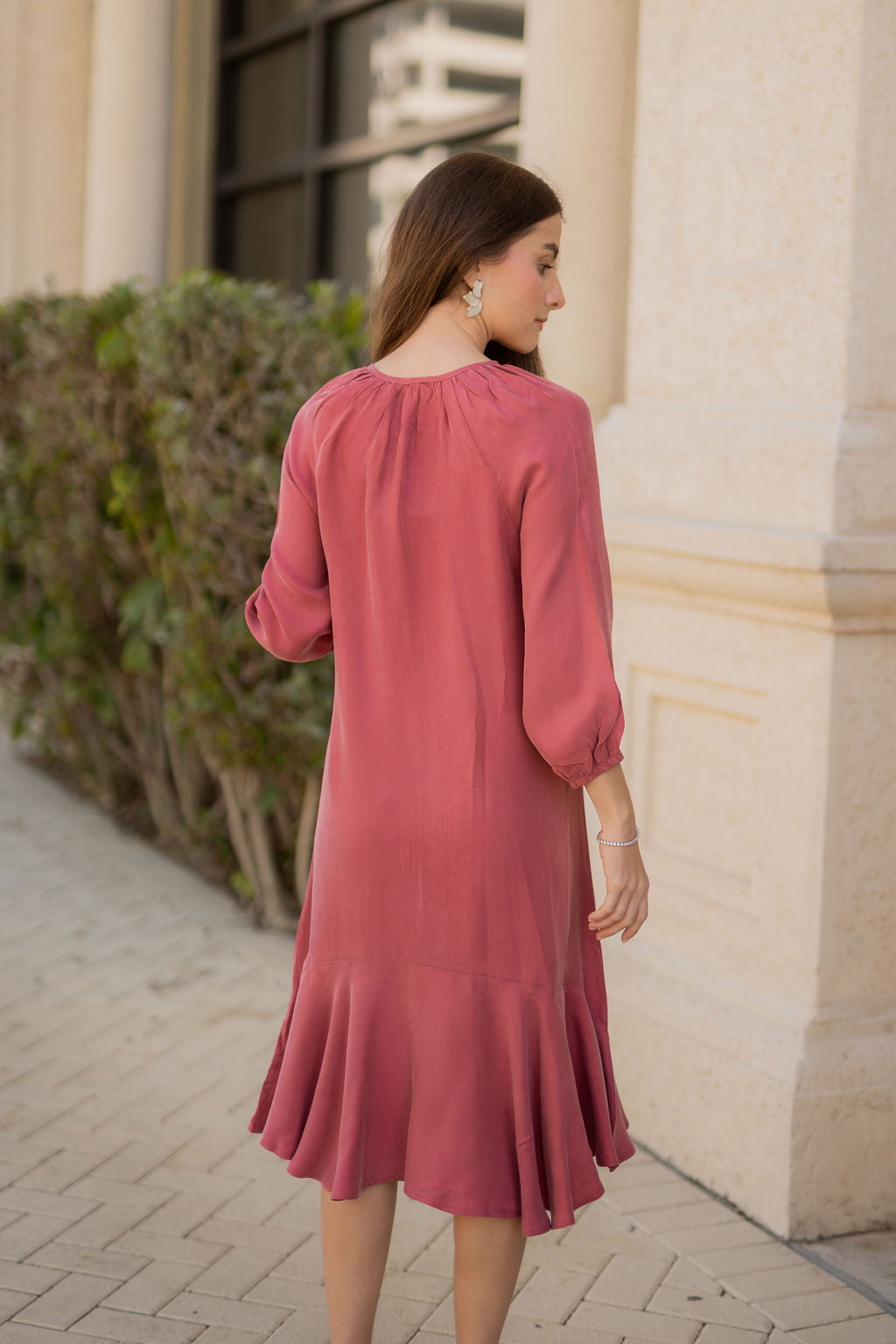 Soft Drape Panel Cupro Dress - Rose